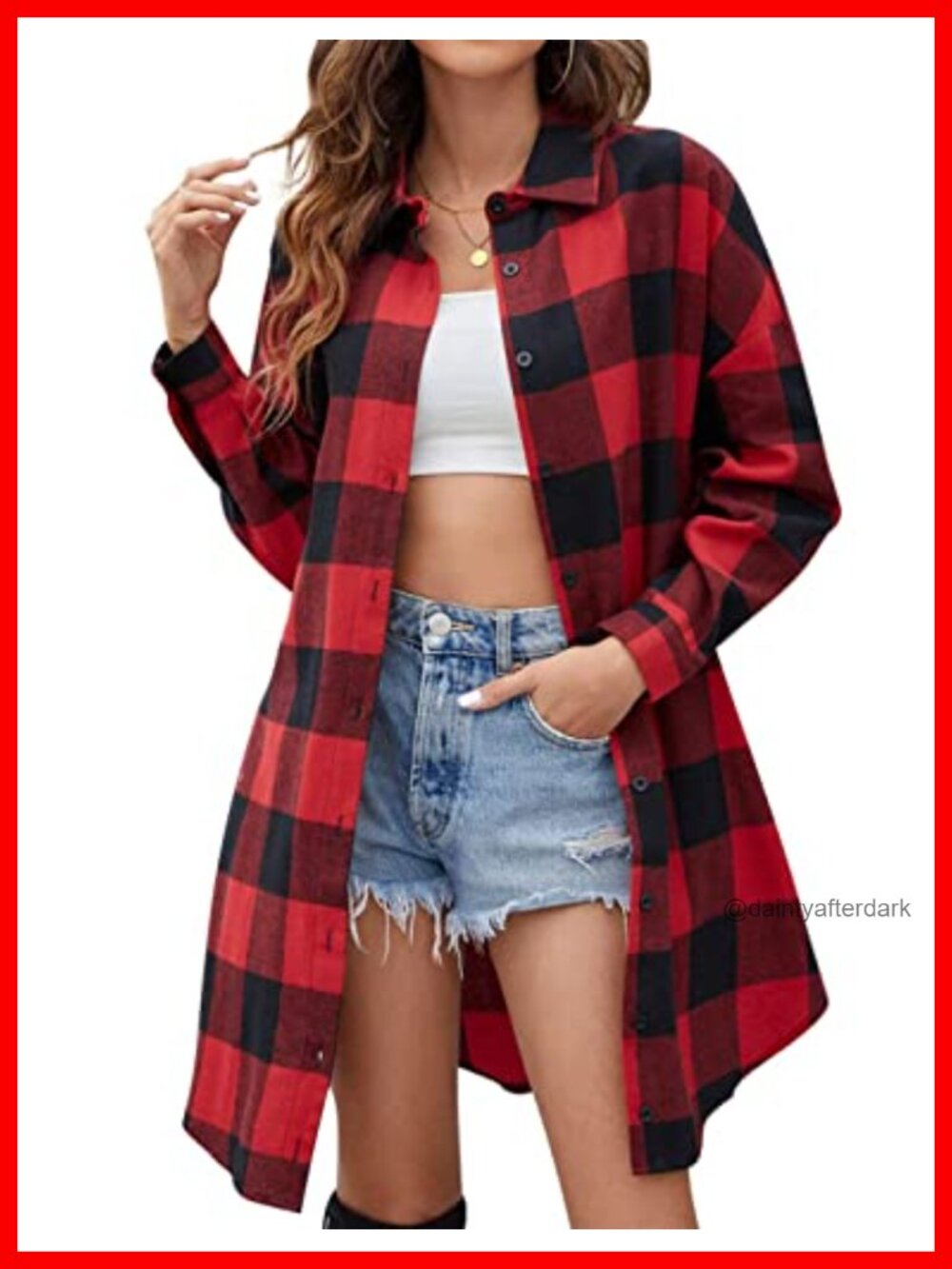Long Plaid Flannel Shirt Jacket Oversized Button Down Tunic
